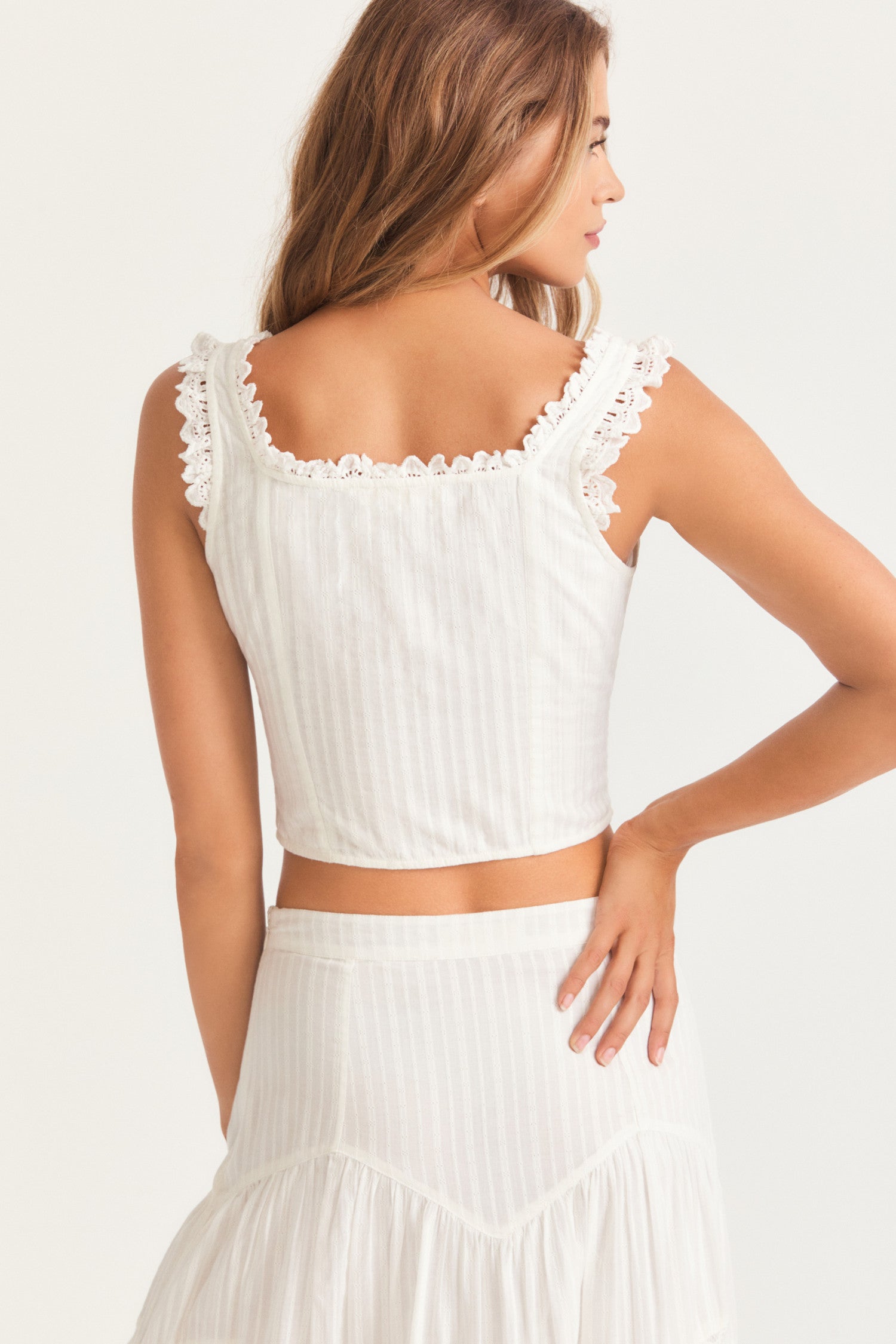 Womens cotton white bustier with embroidery details