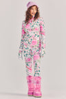 Womens pink floral long sleeve quarter zip ski shirt