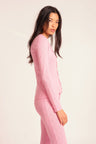 Women's pink cardigan with lace neckline