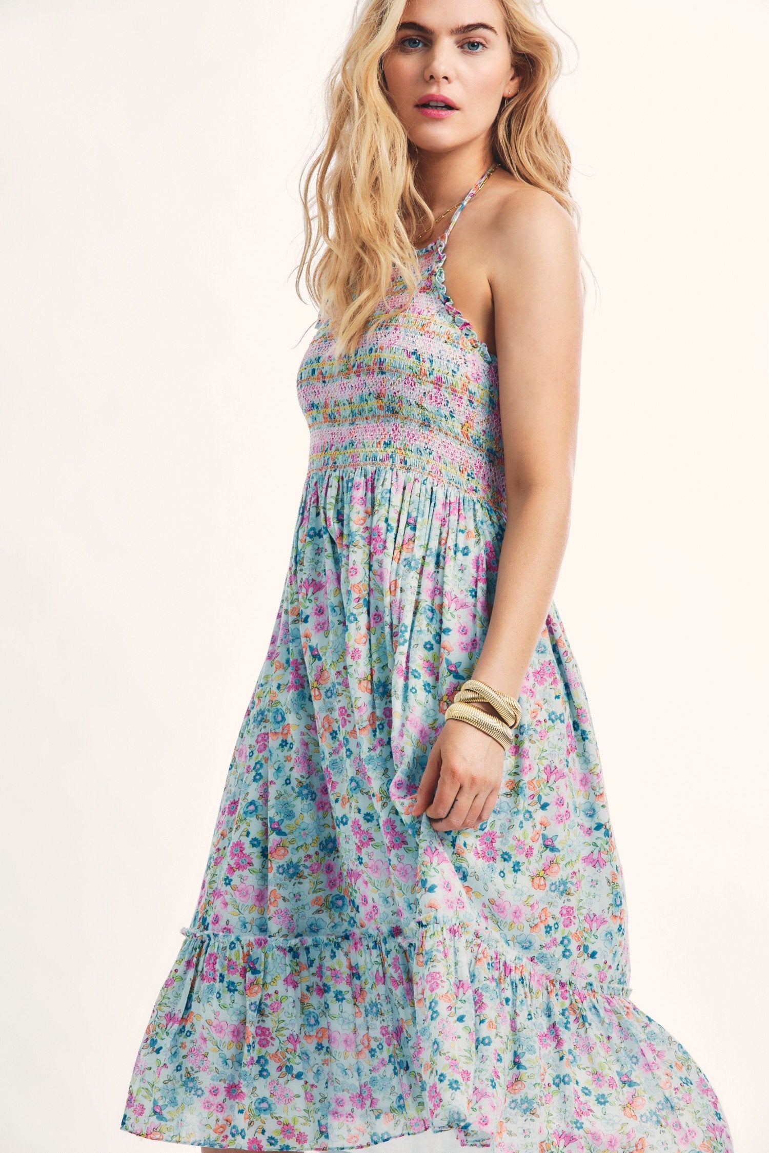 Women's multicolored floral print midi dress