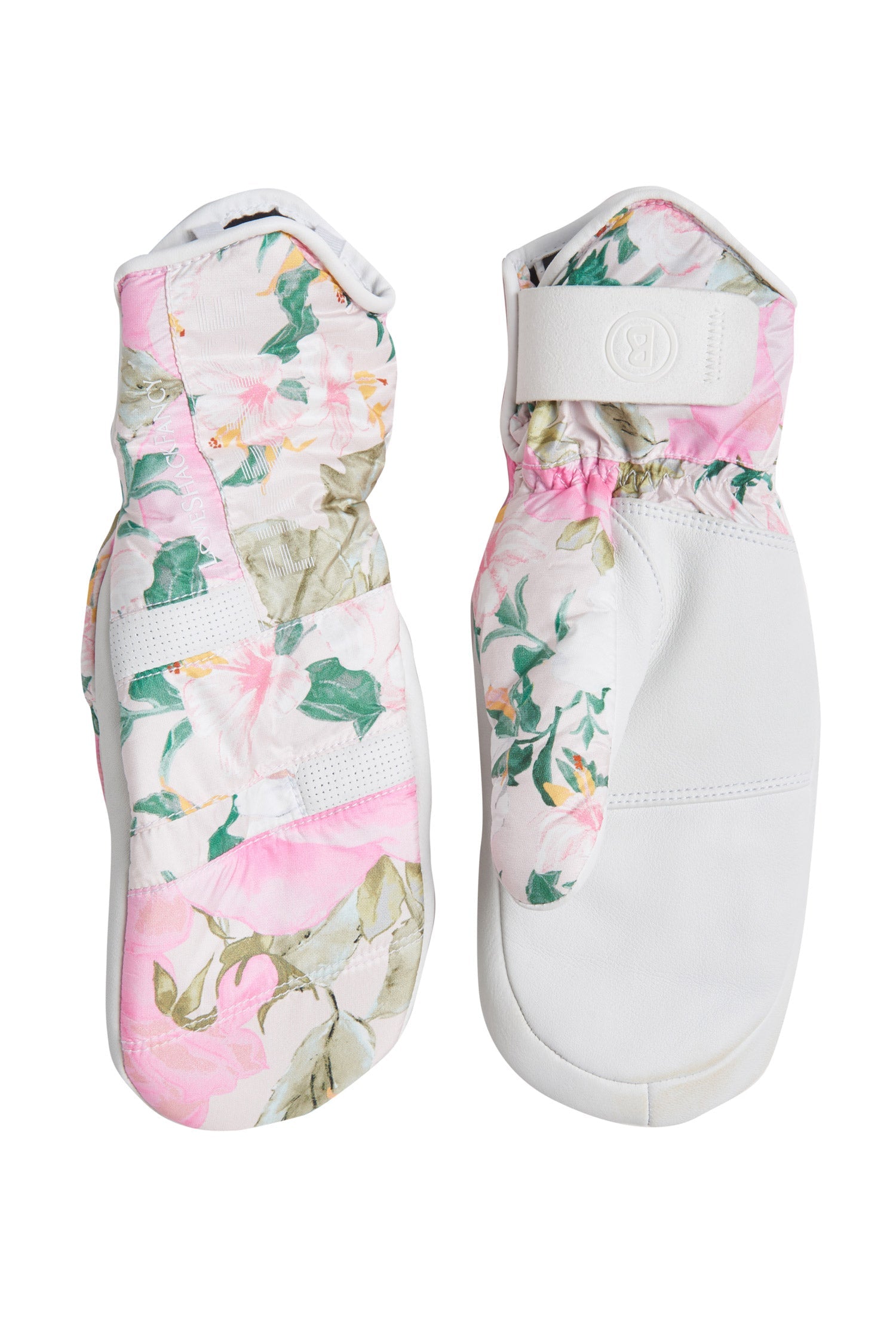 Womens pink floral print ski mittens