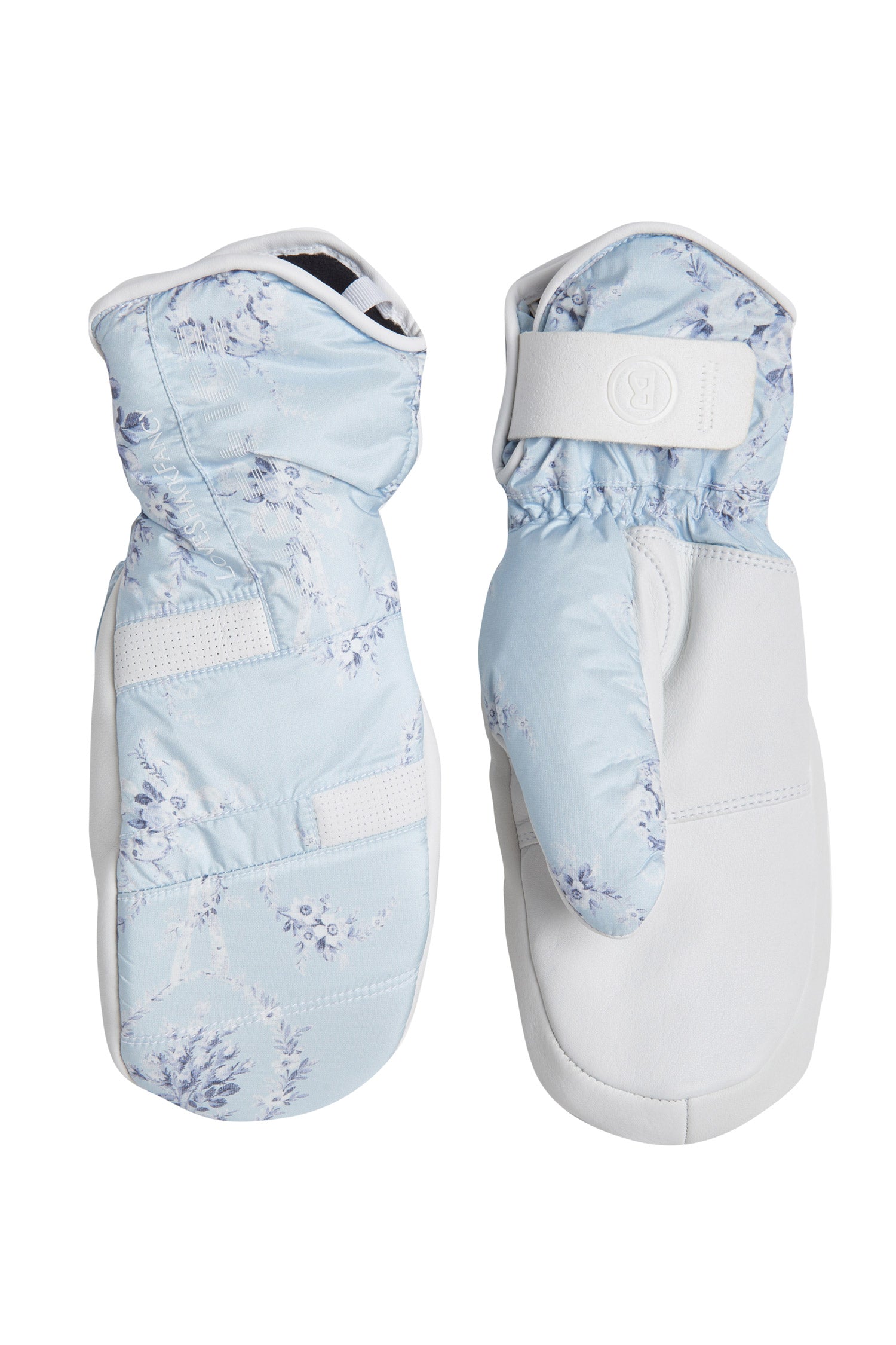 Womens blue floral print ski mittens