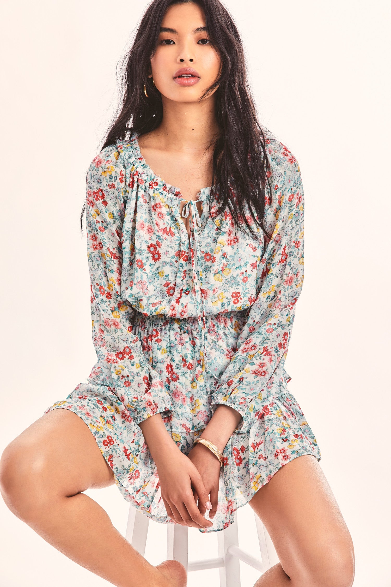 Women's floral long sleeve mini dress