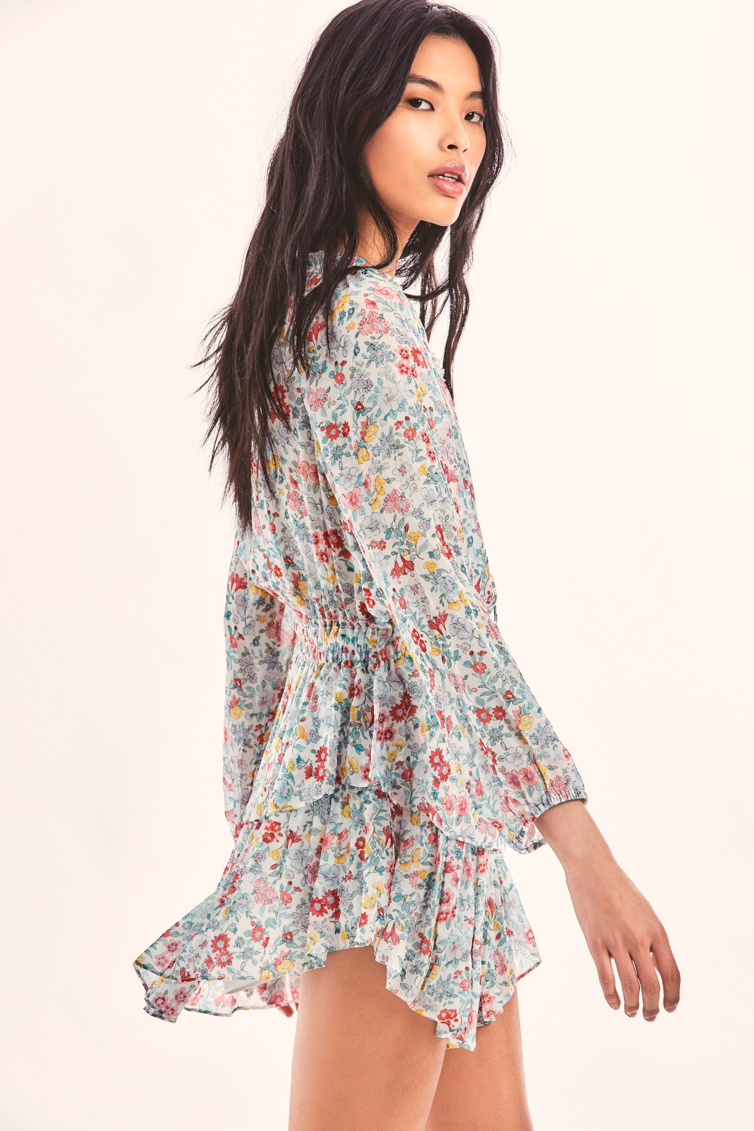 Women's floral long sleeve mini dress