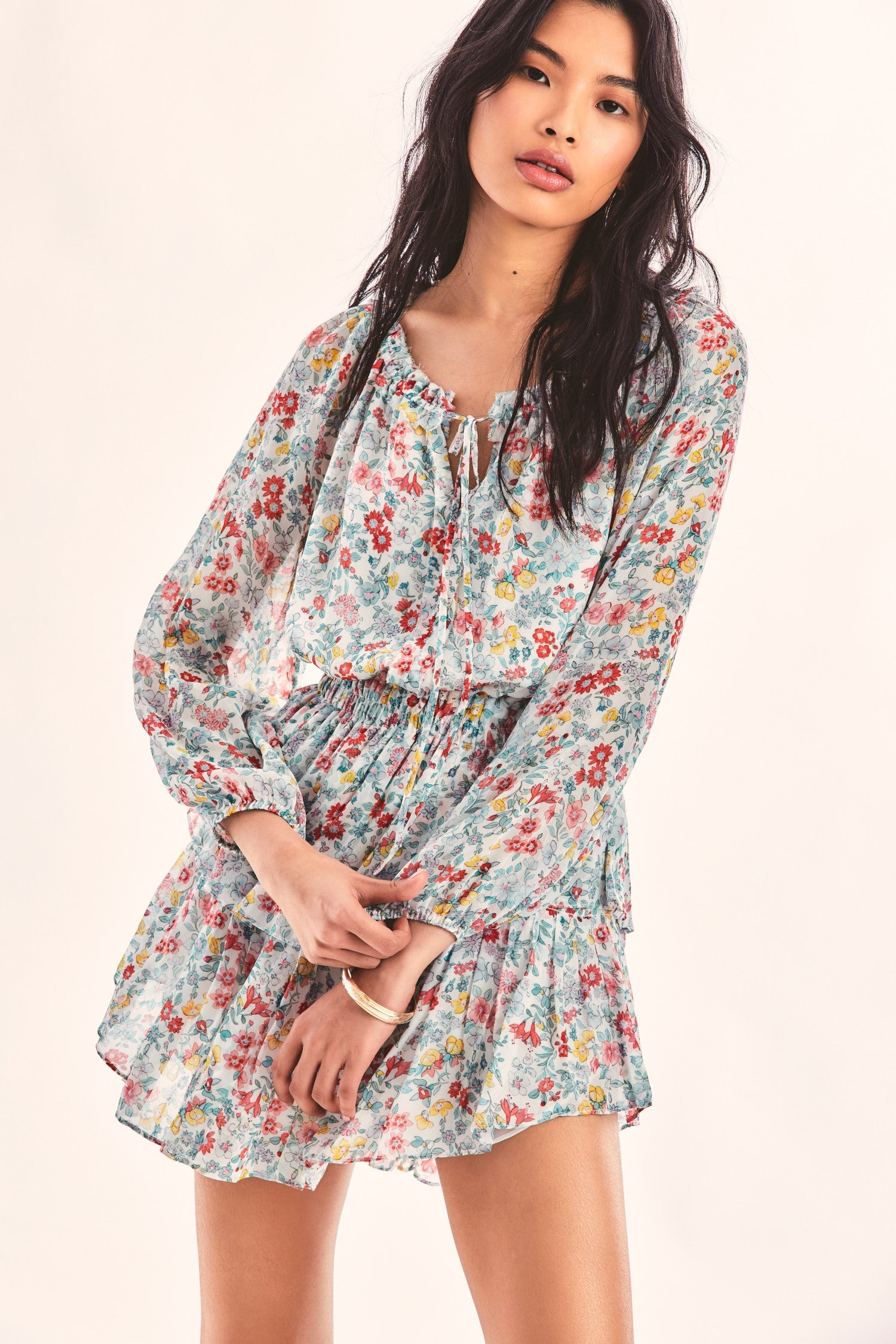 Women's floral long sleeve mini dress