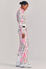 Womens pink floral print high waisted ski pant