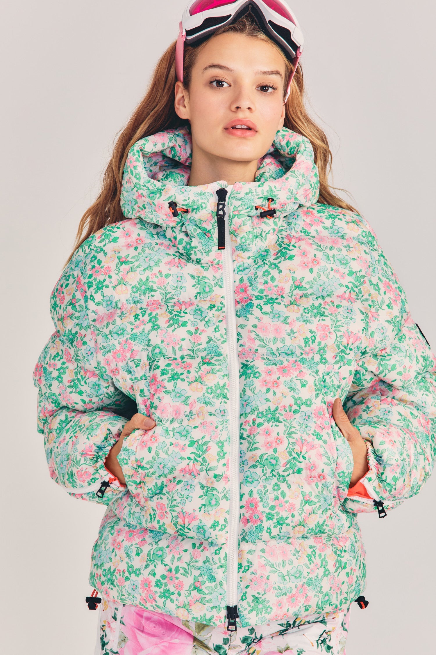 Womens floral print oversized ecodown ski jacket