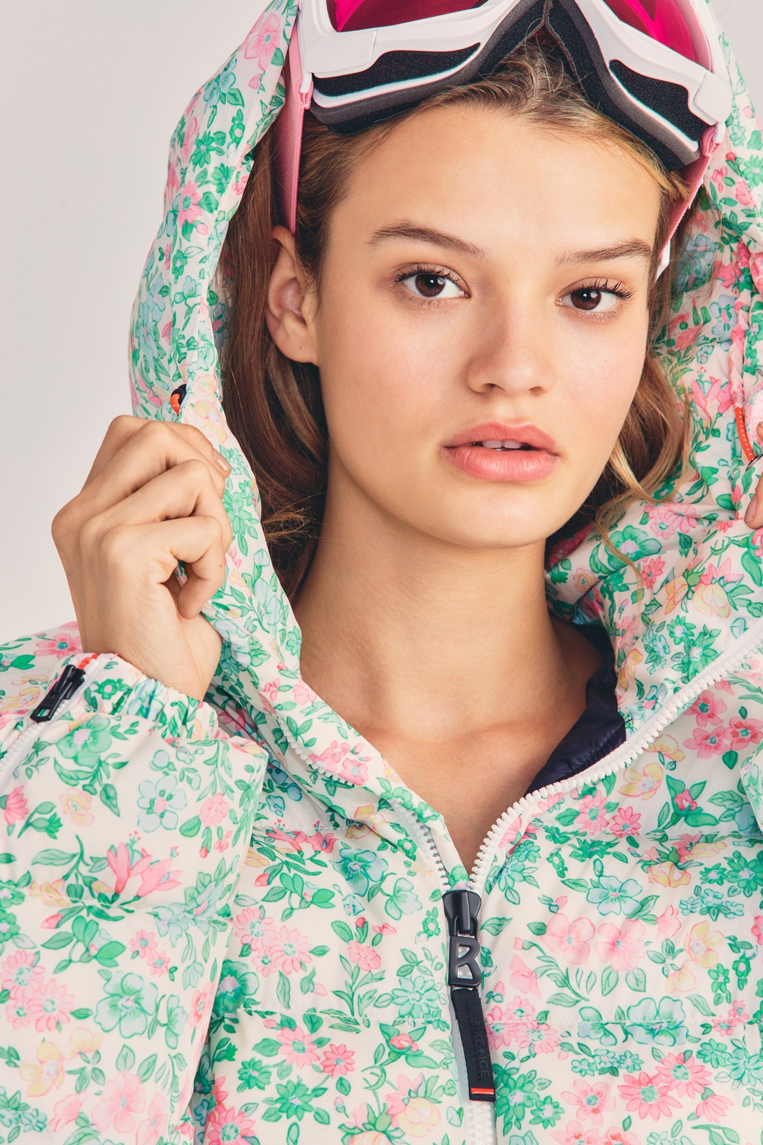 Womens floral print oversized ecodown ski jacket