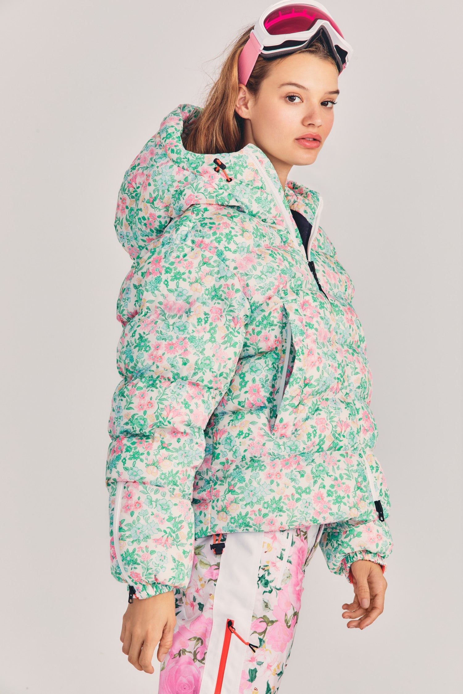 Womens floral print oversized ecodown ski jacket