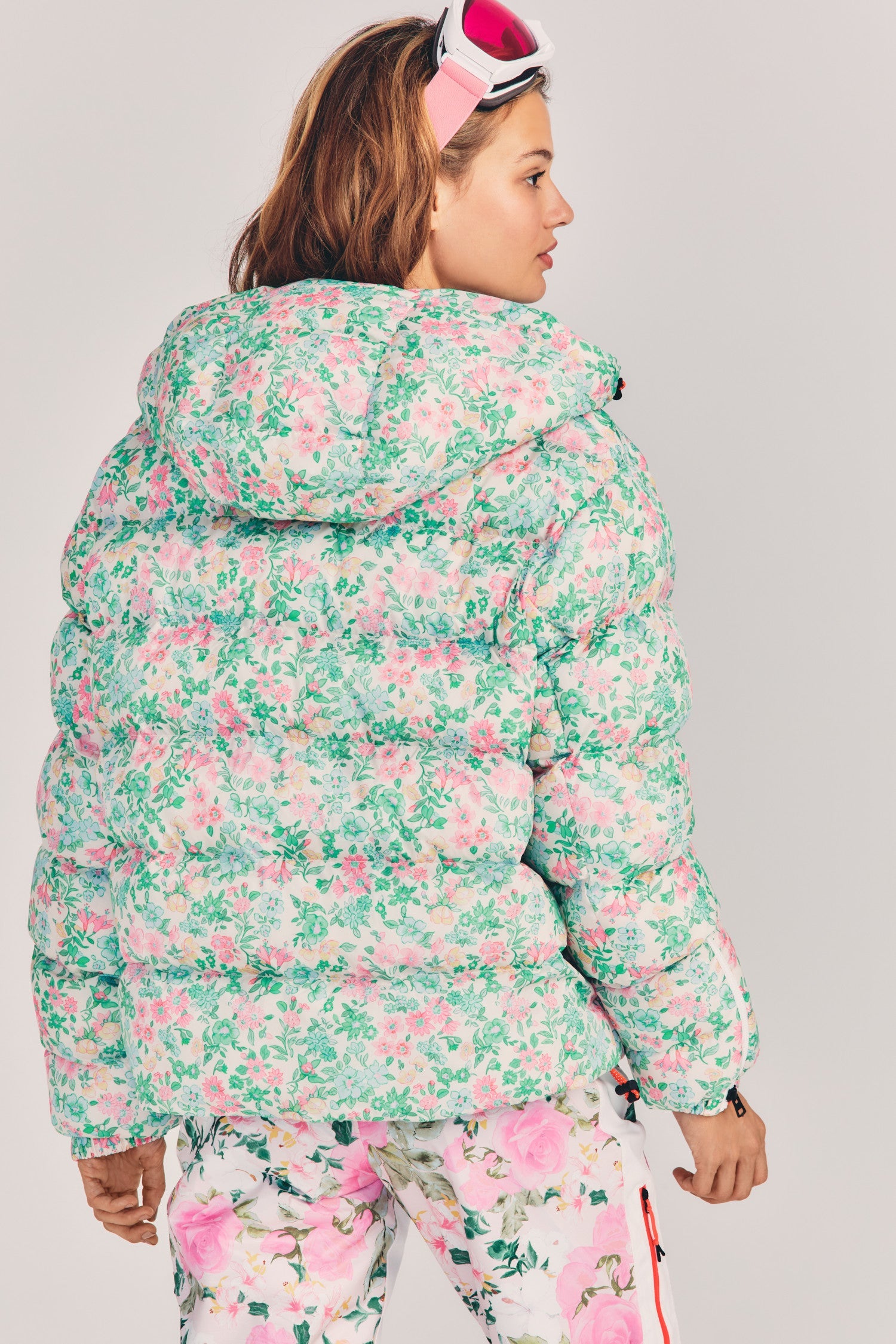 Womens floral print oversized ecodown ski jacket