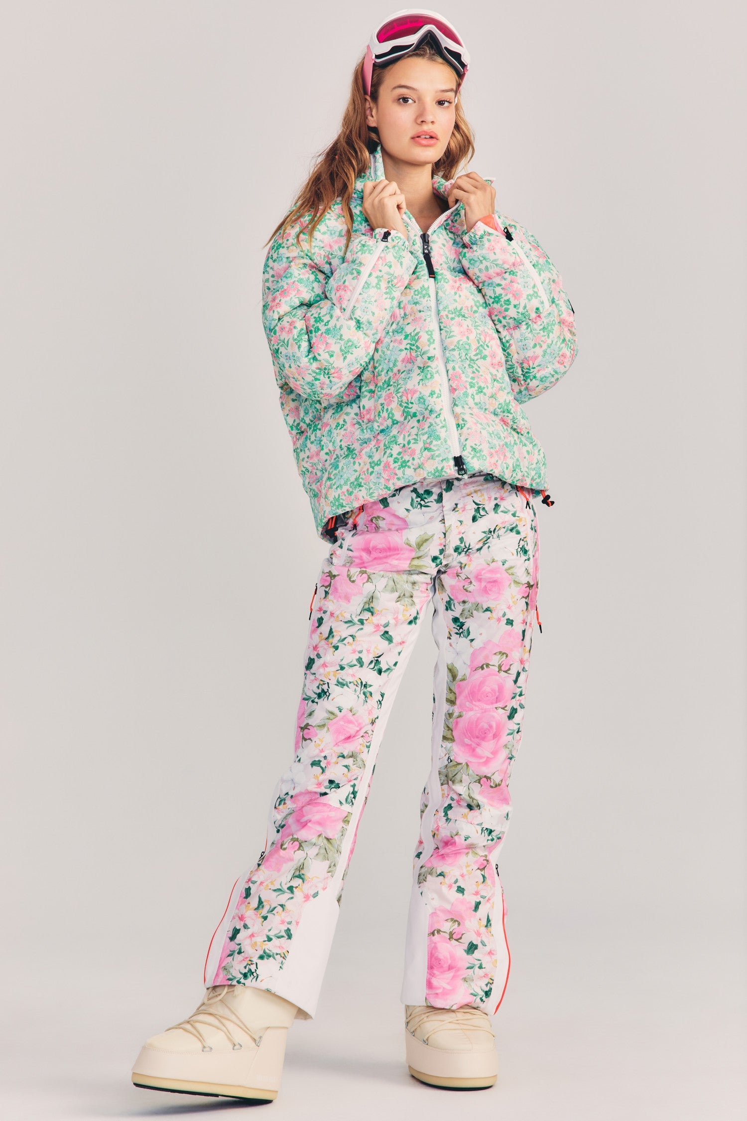 Womens floral print oversized ecodown ski jacket