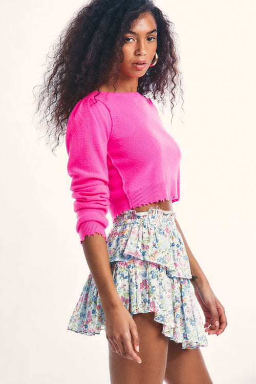 Women's multicolored floral print two tiered mini skirt