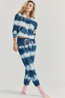 Women's blue hand tie-dyed French terry cotton lounge pant
