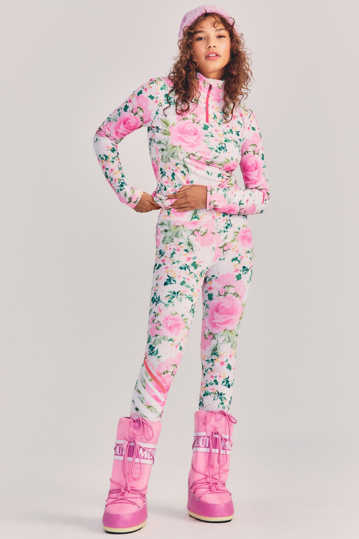 Womens ski leggings in pink floral pint