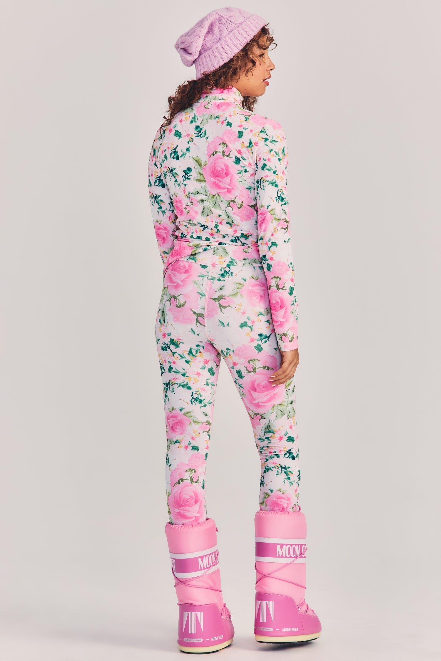 Womens ski leggings in pink floral pint