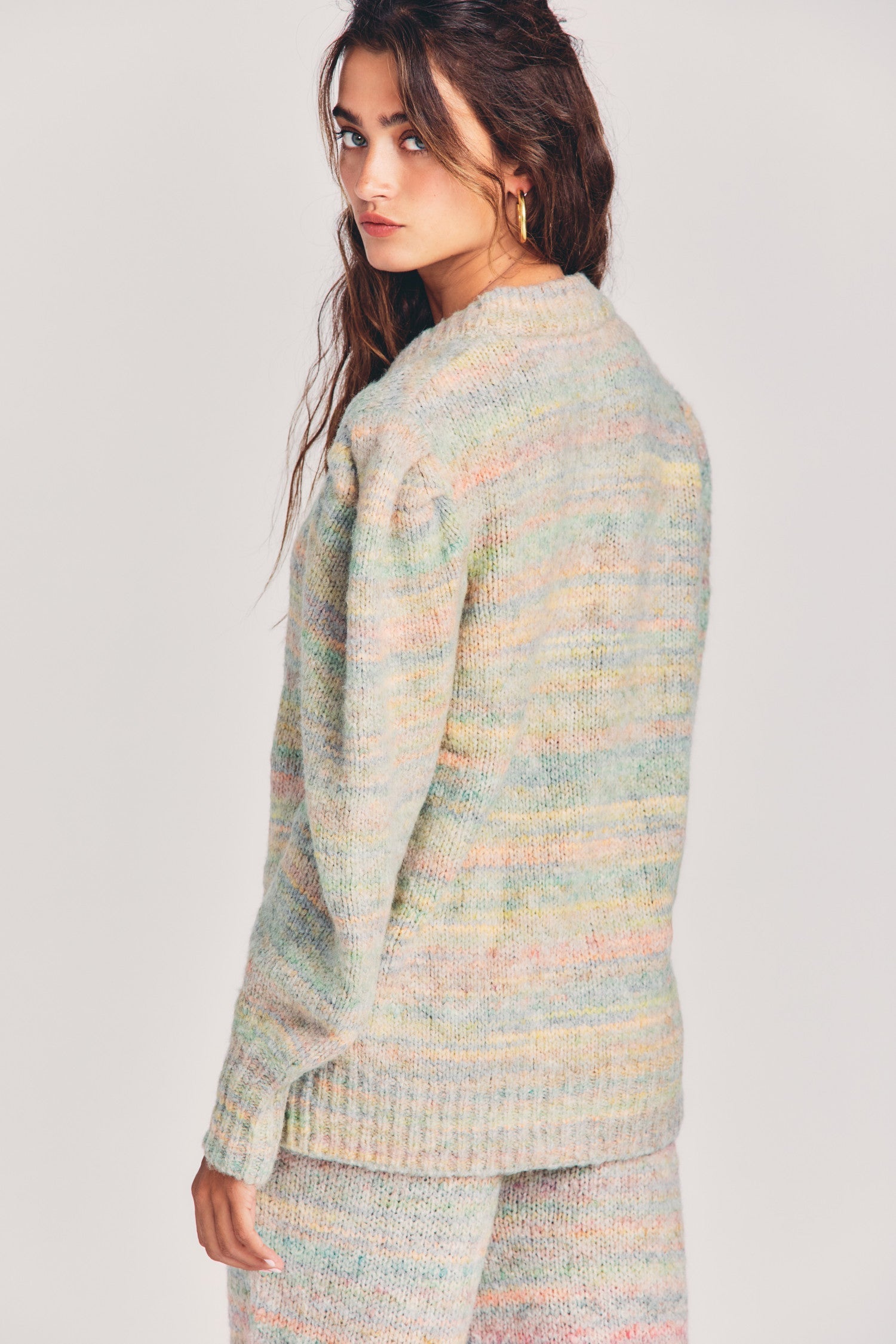 Women's pastel multicolored wool oversized cardigan with blouson sleeves